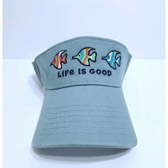 Life Is Good 3 Colorful Tropical Fish Visor Womens Blue Adjustable Beach Golf - Picture 2 of 7